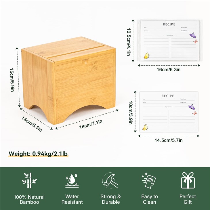 Bamboo Recipe Box with Recipe Cards (2)