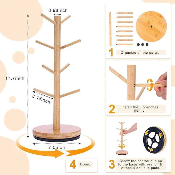 Bamboo 360 Rotating 8-Hook Coffee Mug Holder 4 Bamboo 360 Rotating 8-Hook Coffee Mug Holder 4